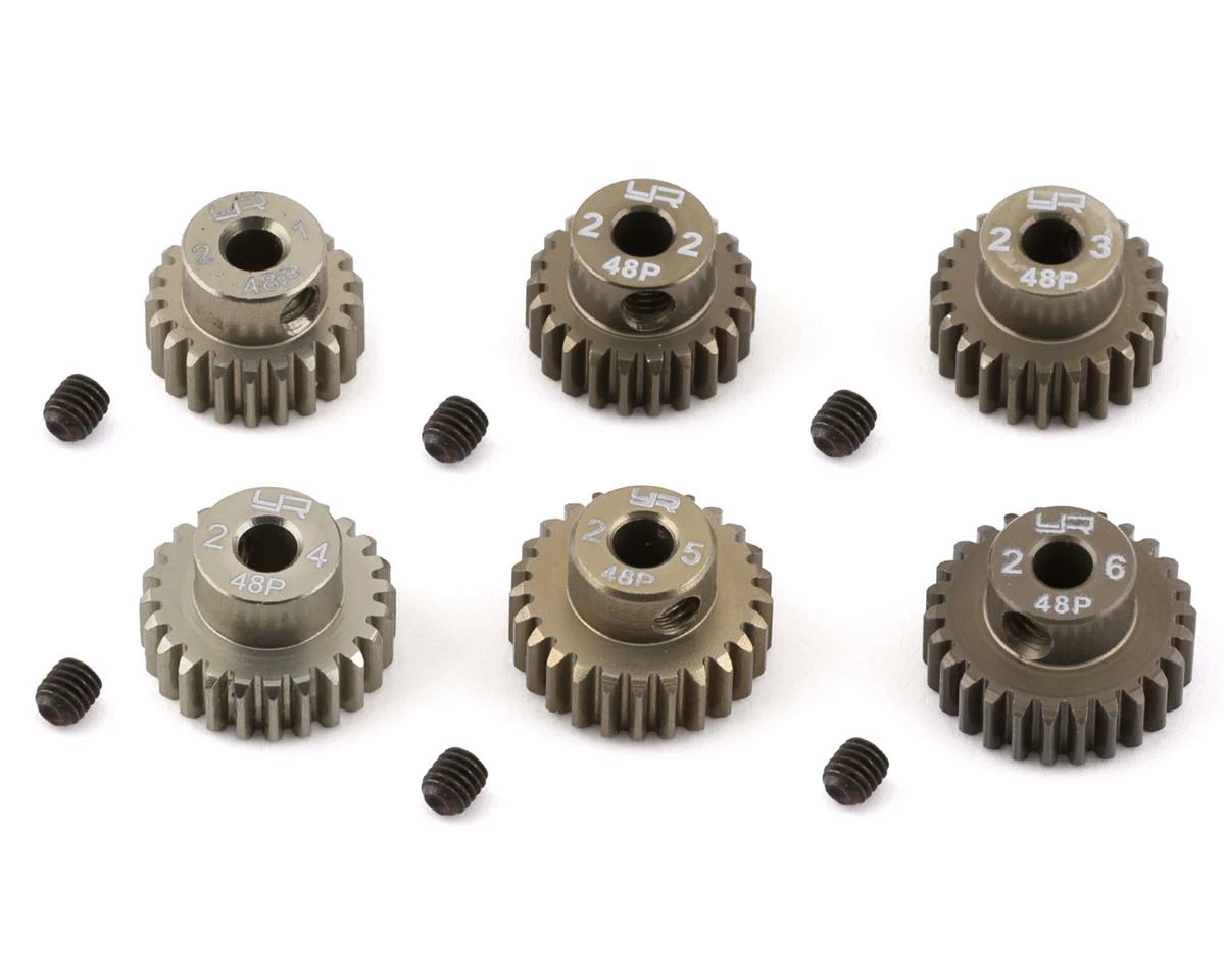 YEAH RACING Hard Coated 48P Aluminum Pinion Gear Set (21, 22, 23, 24, 25, 26T) (3.17mm Bore)